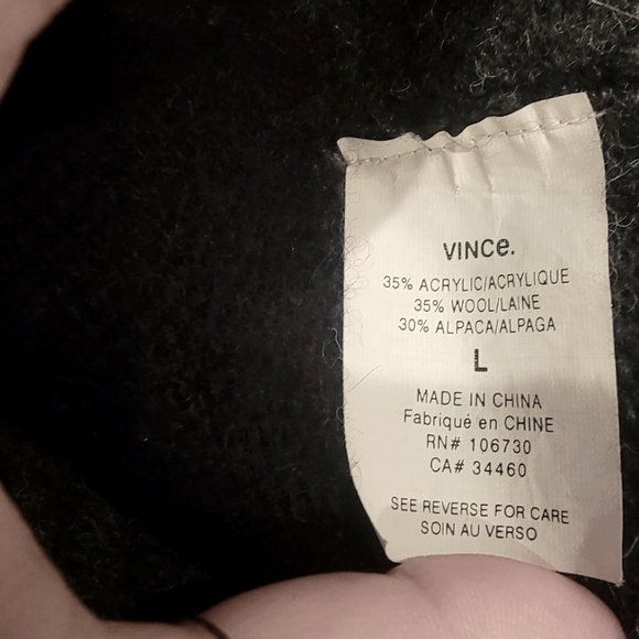 Vince Striped Open Alpaca Wool Cardigan with Hood, Black & Grey - Sz L - Picture 4 of 4